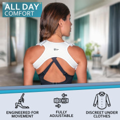 Upper Back Posture & Neck Hump Corrector - Support Brace for Women & Men, Pain Relief, Discreet White