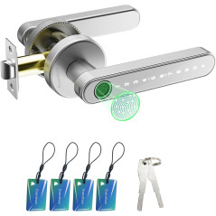 Fingerprint Biometric Door Lock with Keypad, Keyless Entry Door Knob for Home, Office, Bedroom – Silver