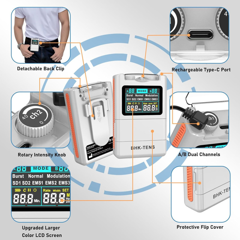 2025 TENS EMS Muscle Stimulator for Back Pain Relief with LCD & 8 Pads