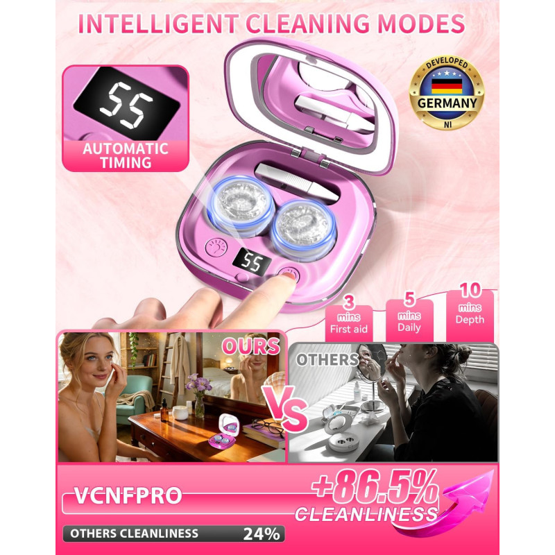 Pro 3.0 Ultrasonic Contact Lens Cleaner - Rechargeable & 99% Brightness