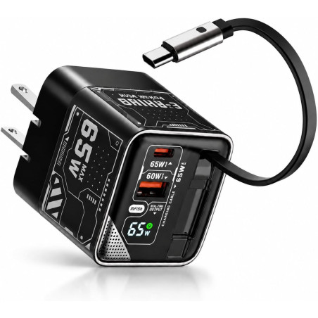 MFish 65W GaN 3-in-1 Retractable USB-C Wall Charger – Fast & Compact