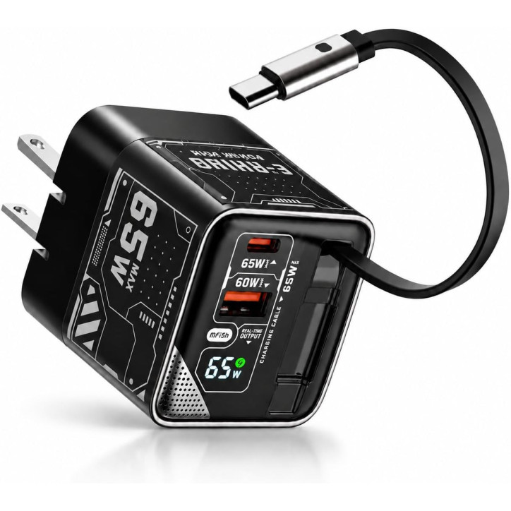 Chargeur Mural Rétractable MFish 65W GaN 3-en-1 avec USB-C Rétractable Chargeur Mural Rétractable MFish 65W GaN 3-en-1 avec USB-C Rétractable