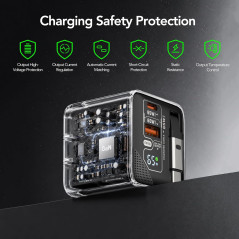 Chargeur Mural Rétractable MFish 65W GaN 3-en-1 USB-C