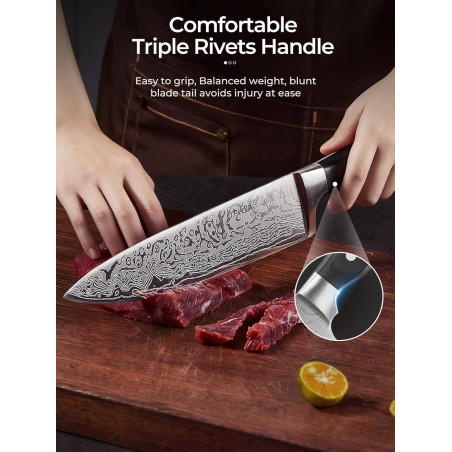 D.Perlla 14-Piece Kitchen Knife Set with Self-Sharpening, High Carbon Stainless Steel, Waved Texture & Block