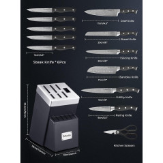 Set Couteaux D.Perlla 14 pcs Auto-Aiguisant Acier Inoxidable