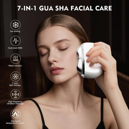 Appareil de Massage Visage Électrique Gua Sha 7-en-1 avec Thérapie par Lumière Rouge