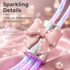 3-in-1 Pink Bow Car Charger Cable | Multi Charging & Glowing Light