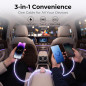 3-in-1 Pink Bow Multi Charging Cable for Car - Rhinestone Glow, Retractable Type-C, Lightning & Micro USB
