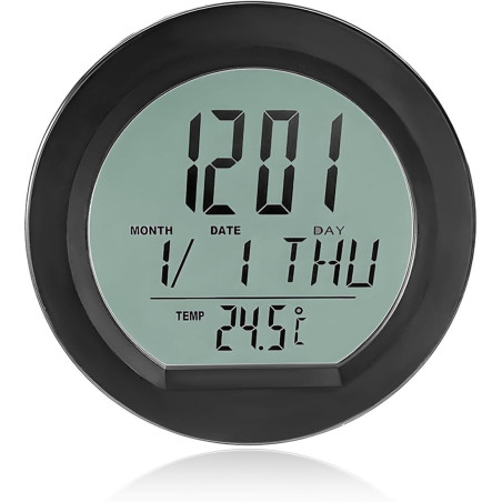 Car Digital Thermometer Clock with Date, Backlight & 12/24H Display