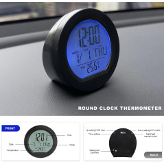 Car Digital Thermometer Clock with Date, 12/24 Hour Display, Backlight LCD, Battery Powered, Adhesive Mount
