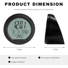 Car Digital Thermometer Clock with Date, Backlight & 12/24H Display
