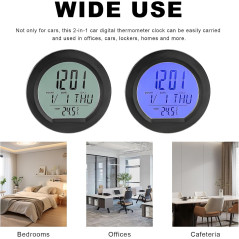 Car Digital Thermometer Clock with Date, Backlight & 12/24H Display
