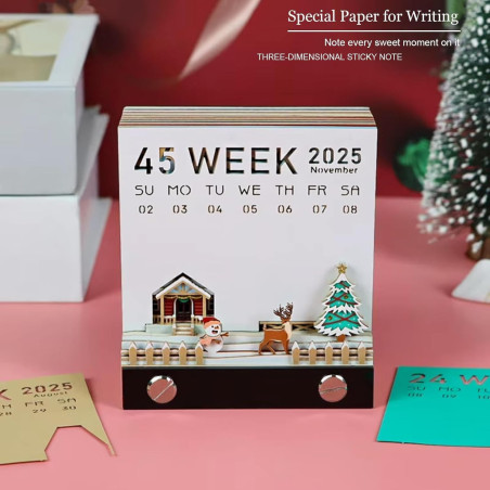 Calendrier 3D 2025 Memo Pad Noël Sculpté, Bloc-Notes DIY Créatif avec Lumière, Calendrier Bureau
