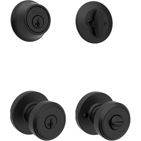 Poignée de porte avant Kwikset Maven avec serrure à pêne dormant, finition noir mat