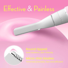 Épilateur Électrique Sans Douleur pour Femmes avec Tête Pivotante, 2 Lames Remplaçables, Rose