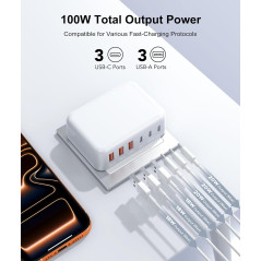 Chargeur Slim 100W 6 Ports USB-C – Station Rapide