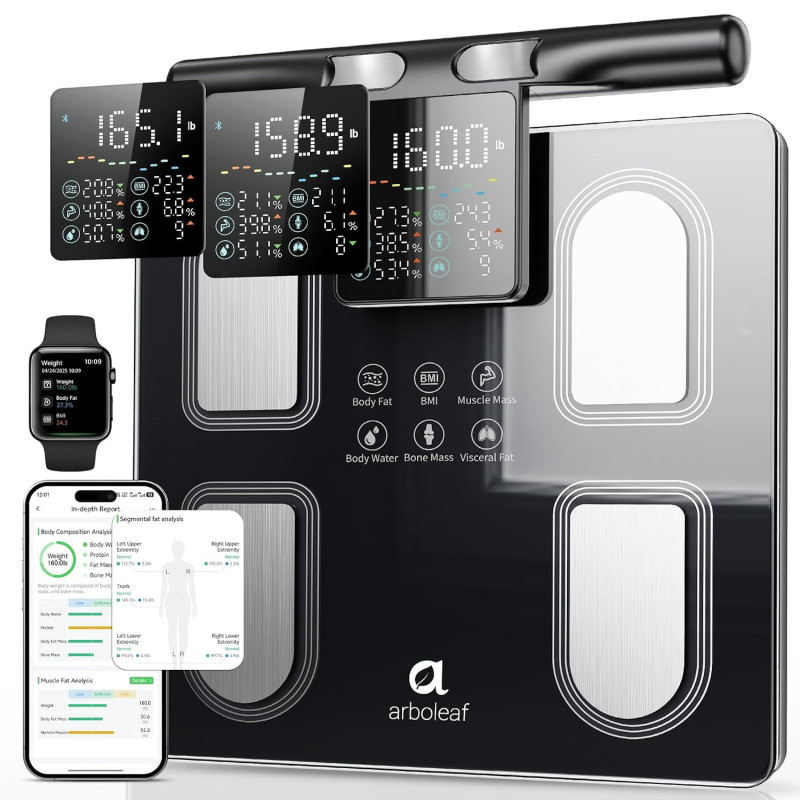 Arboleaf 8-Electrode Body Composition Scale with Handle Display - Black