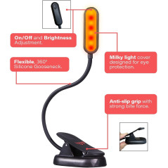 Hooga Amber Book Light – Rechargeable Blue Light Blocking Clip-On Reading Lamp