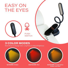 Hooga Amber Book Light – Rechargeable Blue Light Blocking Clip-On Reading Lamp