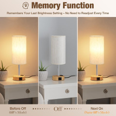 Touch Bedside Lamp with USB A+C, AC Outlet & Stepless Dimming