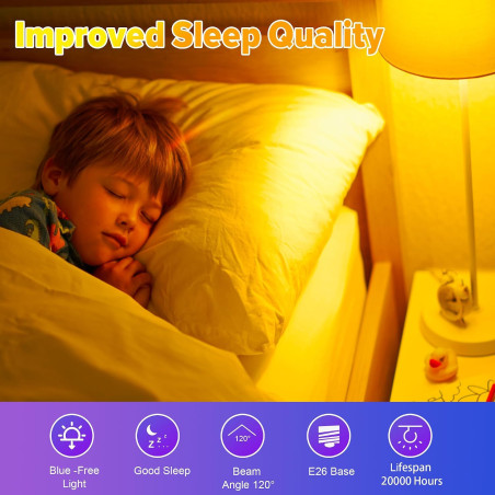 9W Amber Sleep Aid Light Bulbs - 1800K Soft Warm Glow, 2 Pack for Better Sleep