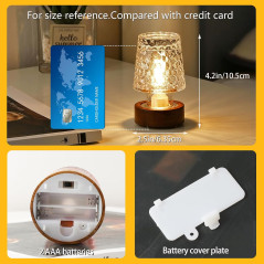 Mini Soft Warm LED Night Light - Portable Battery Operated Glass Lamp with Timer, Art Deco Crystal Color