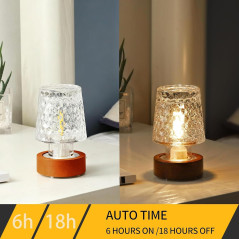 Lampe de Nuit LED Mini Portable à Piles, Style Art Déco Cristal, Chauffante Douce avec Minuterie