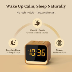 Housbay Réveil en Bois - Sons Naturels, Chants d’Oiseaux, Bruit Blanc, Petit Horloge Digitale