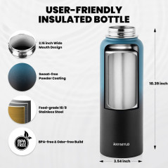 RAYMYLO 40 oz Insulated Water Bottle - Triple Wall Stainless Steel Vacuum