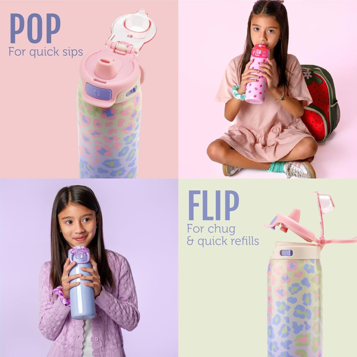 Ello Pop & Fill 18oz Bouteille d'eau enfant inox, isolation sous vide, sans BPA, étanche, couvercle rapide Ello Pop & Fill 18oz Bouteille d'eau enfant inox, isolation sous vide, sans BPA, étanche, couvercle rapide