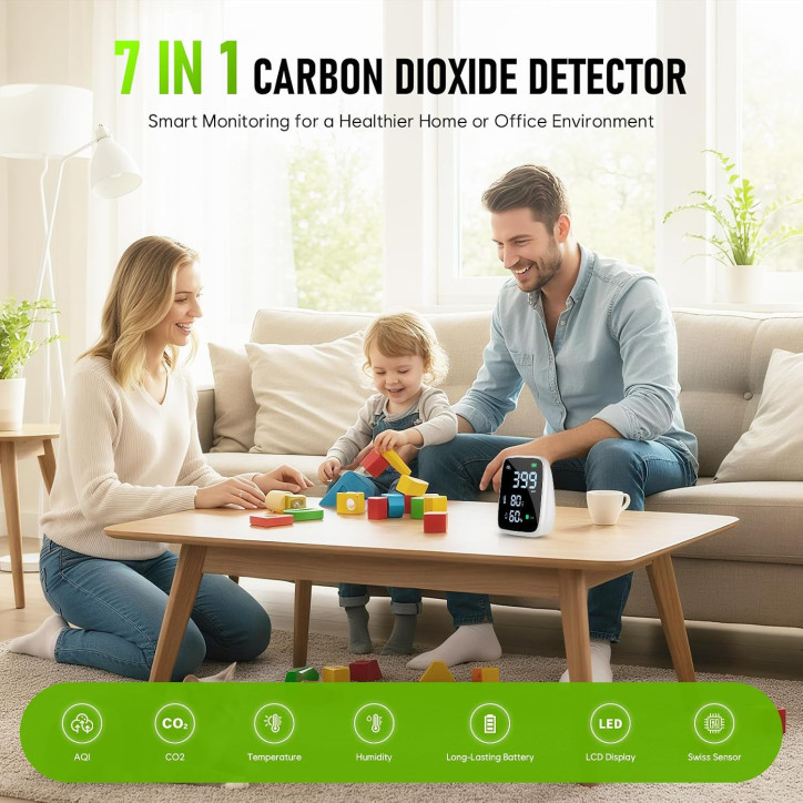 Détecteur CO2 5-en-1 Dienmern Portable, Moniteur Qualité Air Intérieur, Batterie 1600mAh, Écran LED Détecteur CO2 5-en-1 Dienmern Portable, Moniteur Qualité Air Intérieur, Batterie 1600mAh, Écran LED