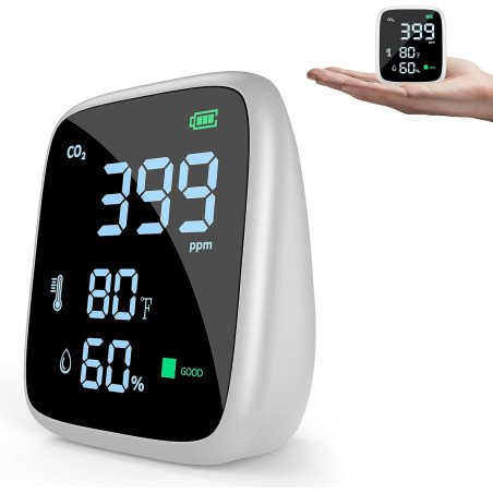 Détecteur CO2 5-en-1 Dienmern Portable, Moniteur Qualité Air Intérieur, Batterie 1600mAh, Écran LED