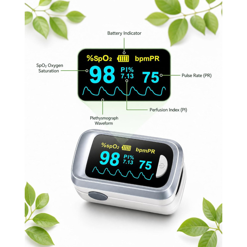 Fingertip Pulse Oximeter with Fast SpO2 & Heart Rate OLED Display