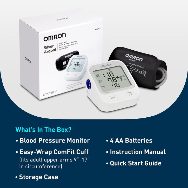 OMRON Silver Tensiomètre Bras Supérieur avec Manchette - Surveillance Précise de la Pression Artérielle OMRON Silver Tensiomètre Bras Supérieur avec Manchette - Surveillance Précise de la Pression Artérielle