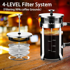 YMMIND Cafetière à Piston en Acier Inoxydable 304 Cuivre 12oz avec 4 Filtres et Verre Borosilicaté Résistant