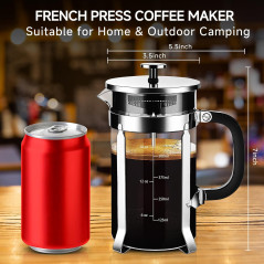 YMMIND 12oz French Press Coffee Maker – Stainless Steel, Borosilicate Glass