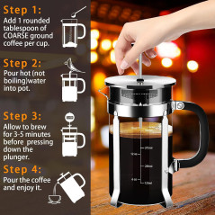 YMMIND 12oz French Press Coffee Maker – Stainless Steel, Borosilicate Glass
