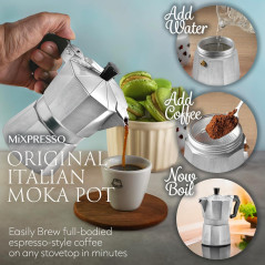 Mixpresso 3 Cup Moka Pot - Italian Cuban Stovetop Espresso Maker