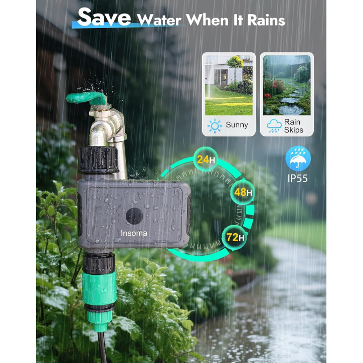 Insoma Smart WiFi Sprinkler Timer with Hub, Bluetooth, Rain Delay, Manual Watering, Alexa & Google Control