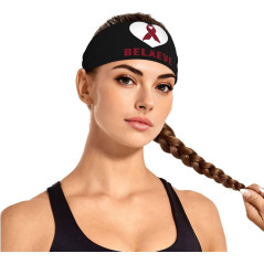 Brain Aneurysm Awareness Elastic Exercise Headband with Believe Ribbon Design