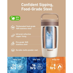 Tourit Travel Mug 16 oz, Gobelet de Voyage Étanche avec Couvercle 2 Parties, Off-White