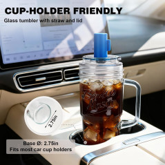 2pc Glass Cups with Lids & Silicone Straws, 24oz Leakproof Mason Jar Tumblers for Coffee & Smoothies