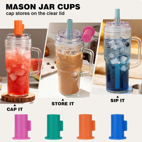 Ensemble de 2 Gobelets en Verre 24oz avec Couvercles et Pailles Étanches, Tasse Réutilisable pour Café