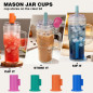 2pc Glass Cups with Lids & Silicone Straws, 24oz Leakproof Mason Jar Tumblers for Coffee & Smoothies 2pc Glass Cups with Lids & Silicone Straws, 24oz Leakproof Mason Jar Tumblers for Coffee & Smoothies