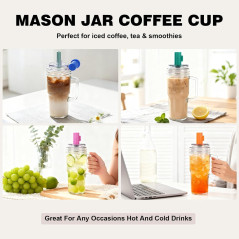 Gobelets en Verre 24oz avec Couvercles et Pailles Étanches