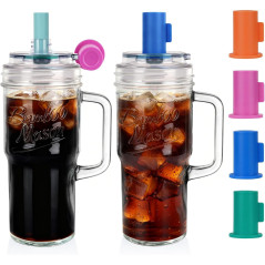 Gobelets en Verre 24oz avec Couvercles et Pailles Étanches