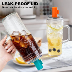 2pc Leakproof Glass Cups with Lids & Silicone Straws - 24oz Mason Jars