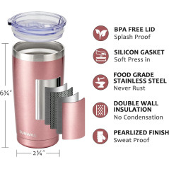 SUNWILL 20 oz Stainless Steel Insulated Coffee Tumbler Travel Mug